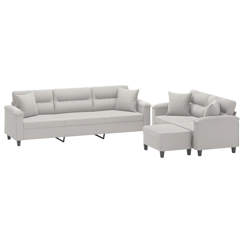 vidaXL Juego de sofás con cojines 3 piezas tela microfibra gris claro
