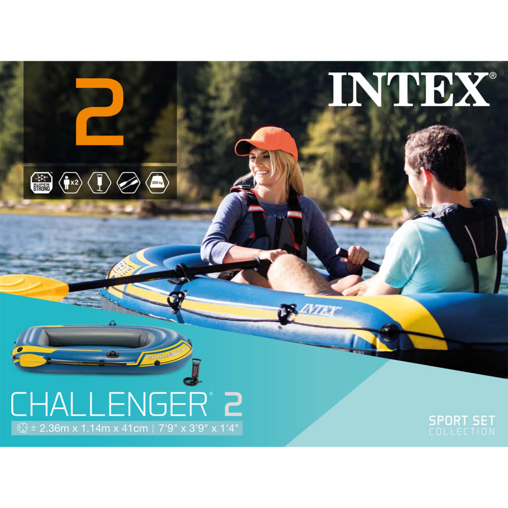 Intex Set barca inflable con remos y bomba Challenger 2 68367NP
