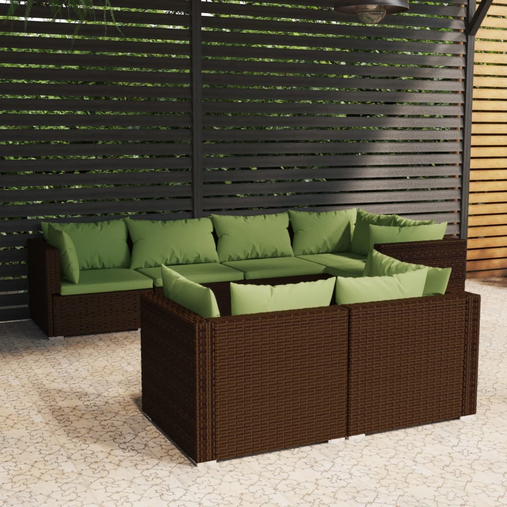 vidaXL Set muebles de jardín 7 piezas y cojines ratán sintético marrón