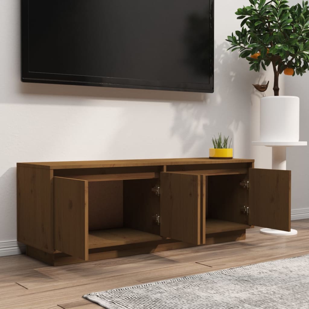 vidaXL Mueble de TV madera maciza de pino marrón miel 110x34x40 cm