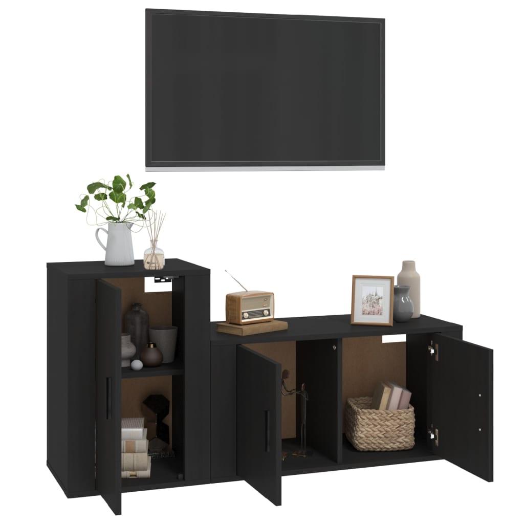 vidaXL Set de muebles para TV 2 piezas madera contrachapada negro