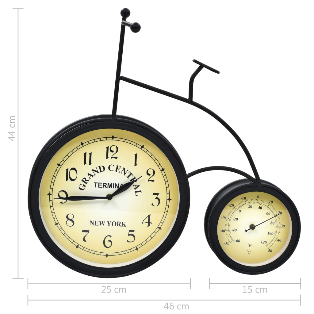 vidaXL Reloj de pared de jardín con termómetro forma bicicleta vintage