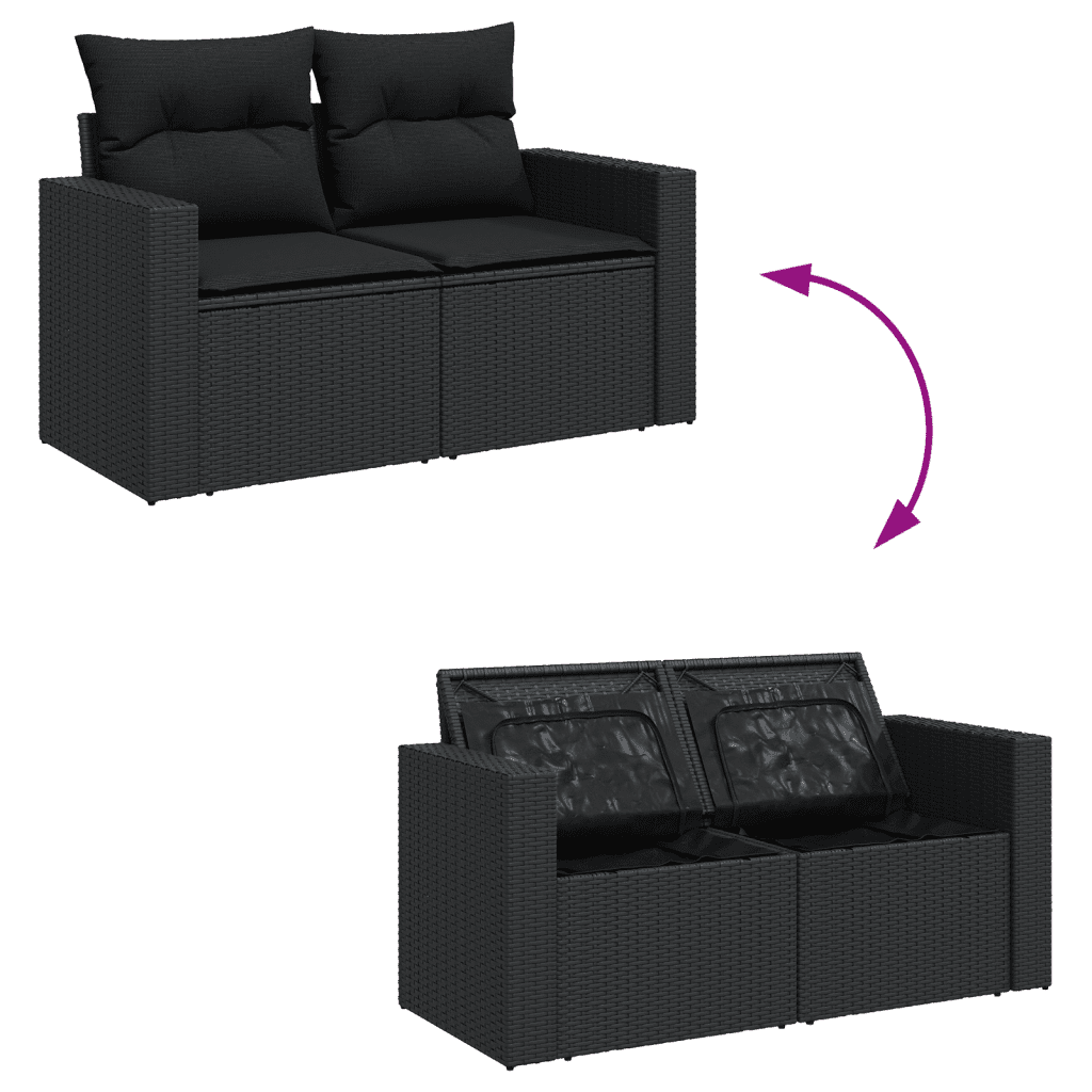 vidaXL Set de sofás de jardín 8 piezas y cojines ratán sintético negro