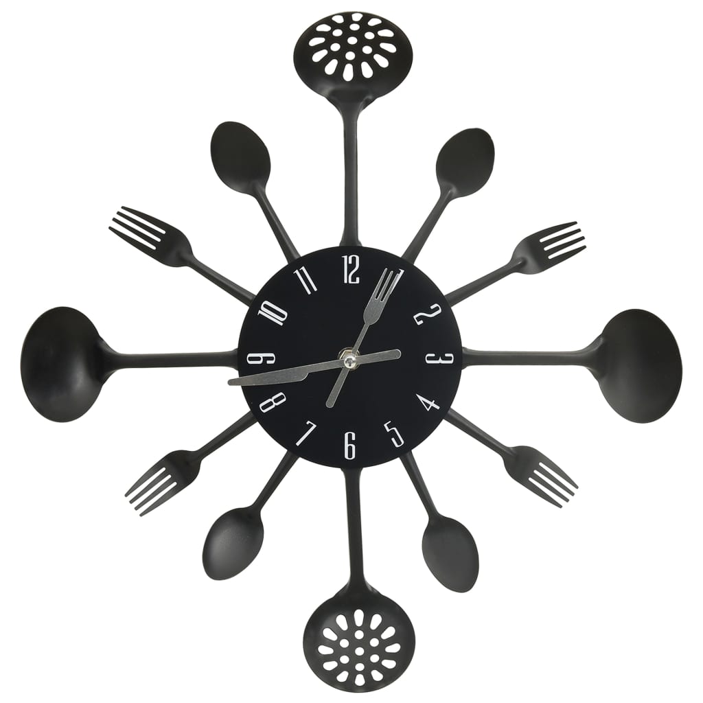 vidaXL Reloj de pared diseño cuchara y tenedor negro 40 cm aluminio