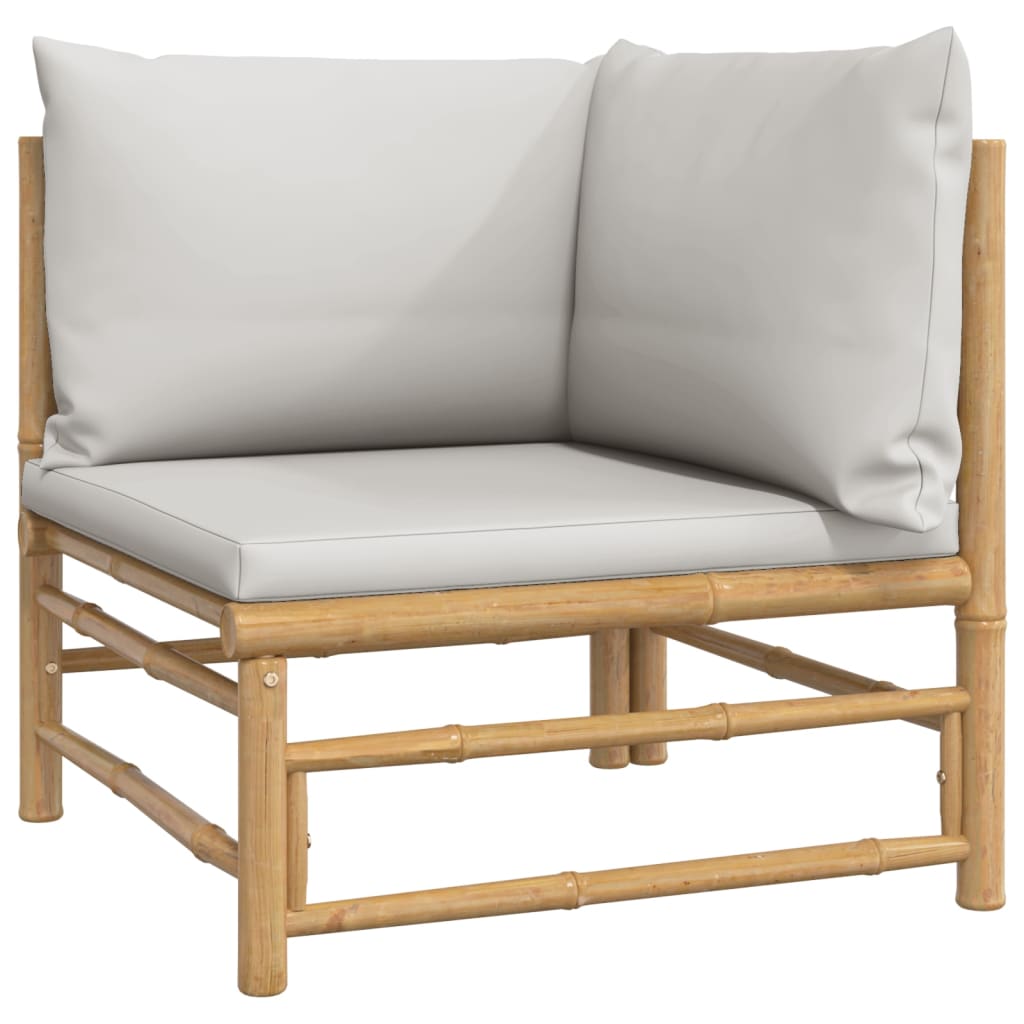 vidaXL Set de muebles de jardín 3 piezas bambú y cojines gris claro