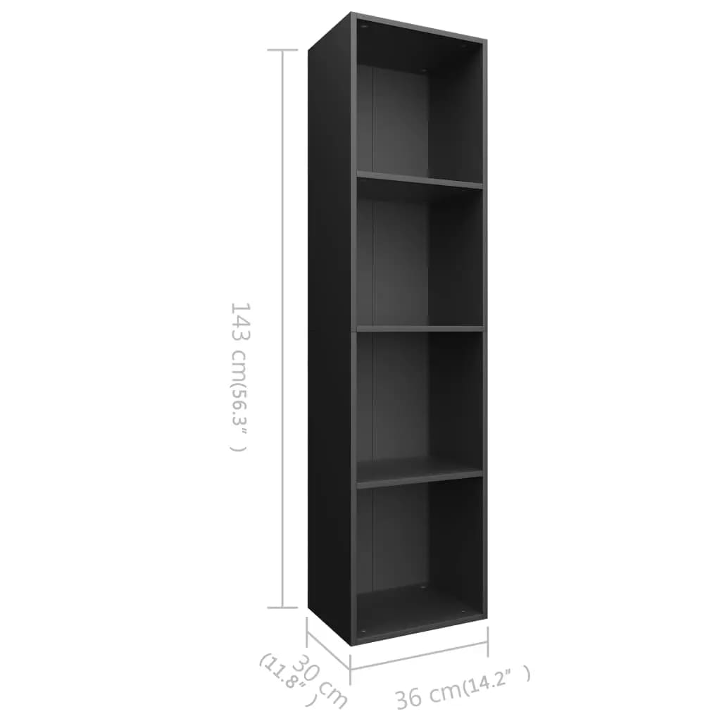 vidaXL Estantería libros/mueble TV contrachapada negro 36x30x143 cm