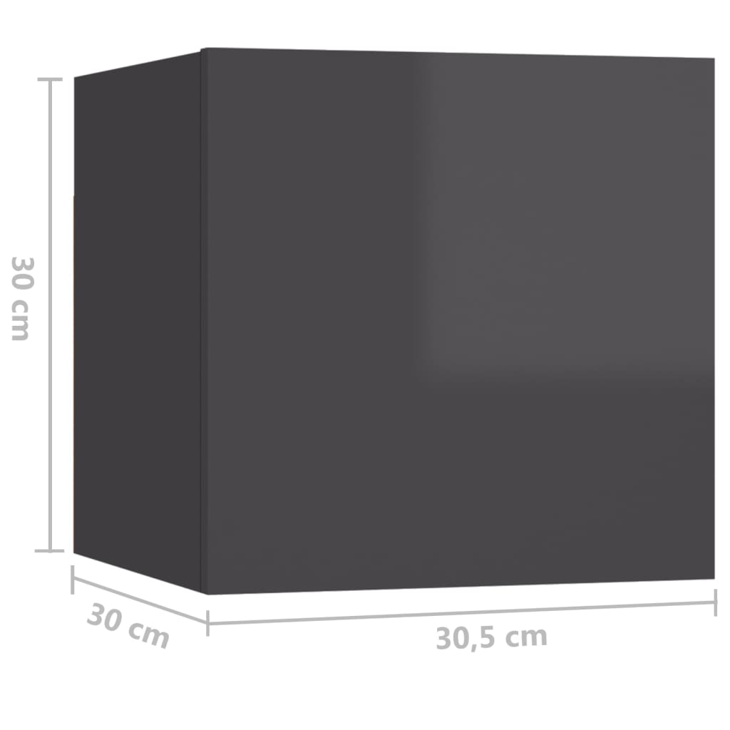 vidaXL Muebles de salón de pared 4 uds gris brillo 30,5x30x30 cm