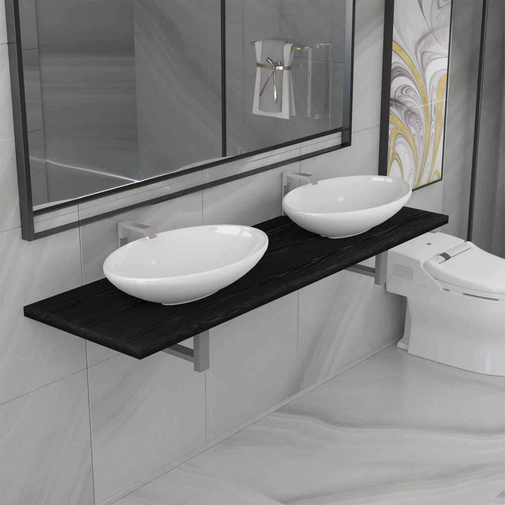 vidaXL Conjunto de muebles de baño de tres piezas cerámica negro