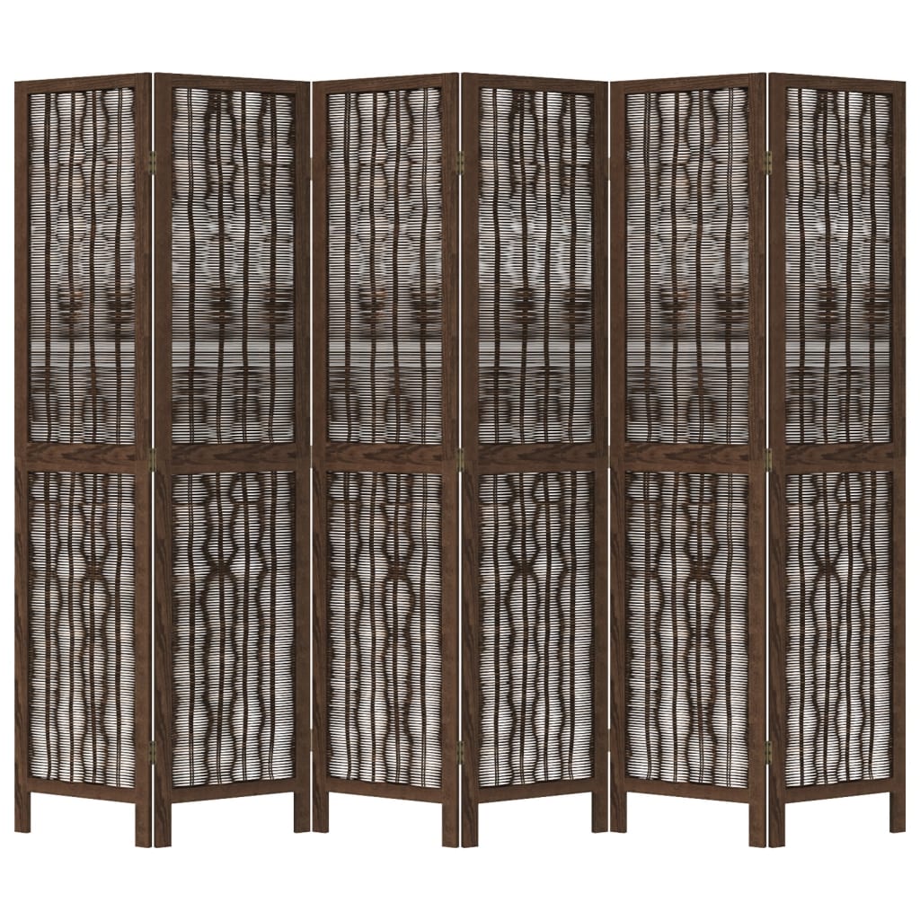 vidaXL Biombo separador de 6 paneles madera paulownia marrón oscuro
