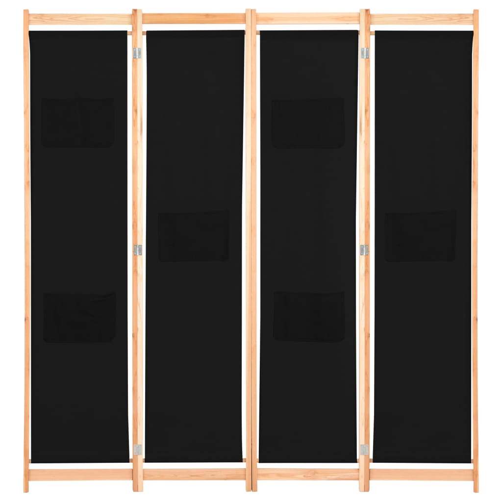 vidaXL Biombo divisor de 4 paneles de tela negro 160x170x4 cm