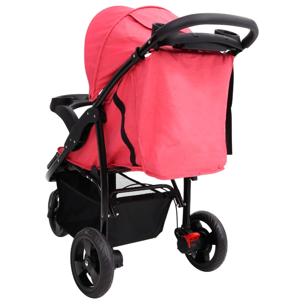 vidaXL Silla de paseo de bebé de 3 ruedas acero rojo y negro