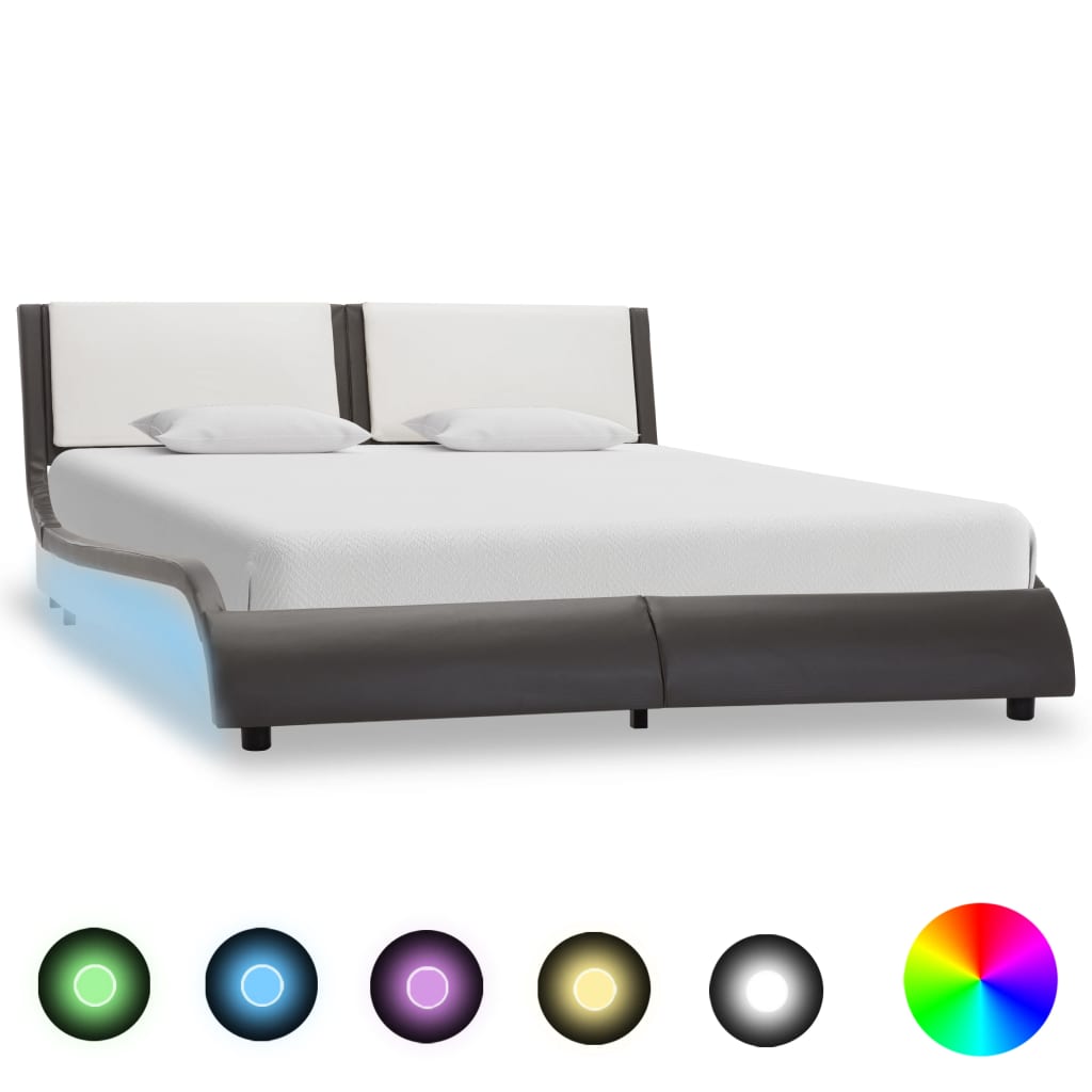 vidaXL Estructura cama con LED cuero sintético gris blanco 140x200 cm