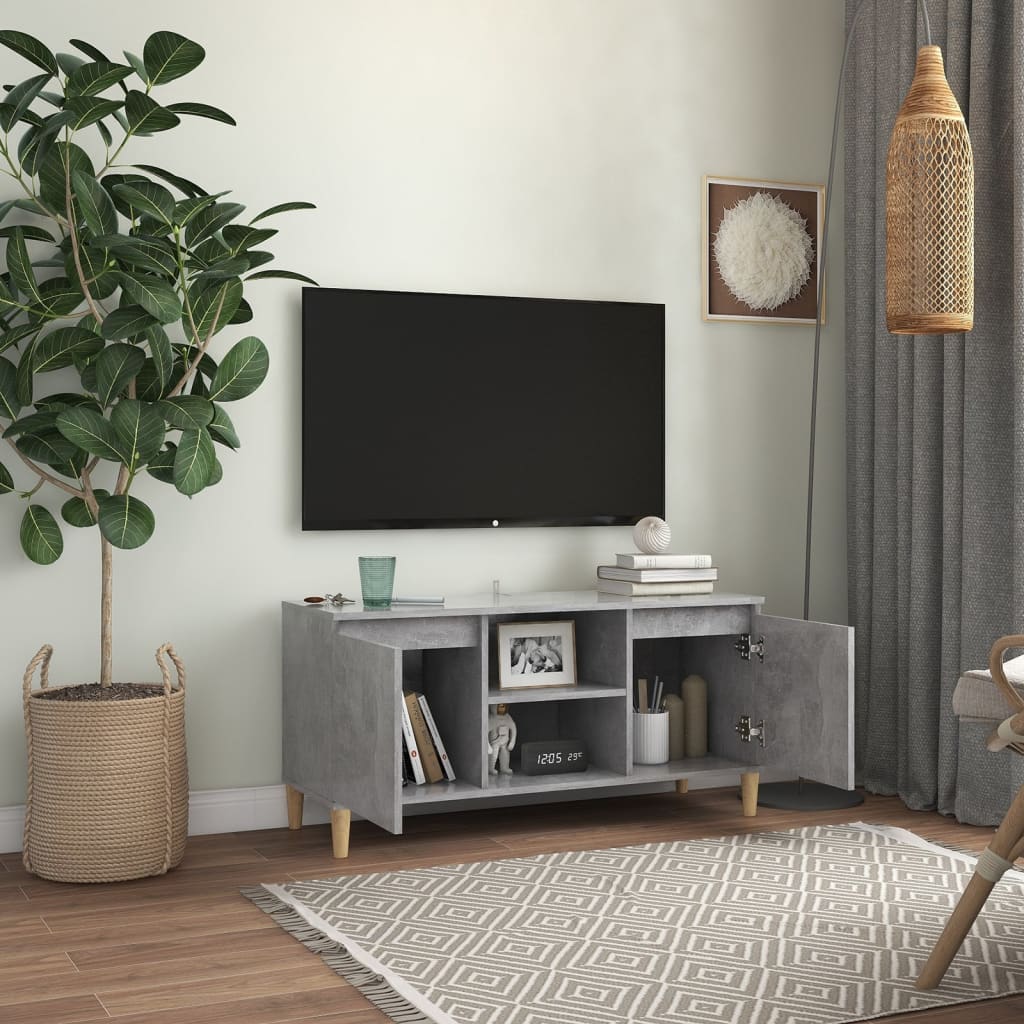 vidaXL Mueble de TV patas madera maciza gris hormigón 103,5x35x50 cm