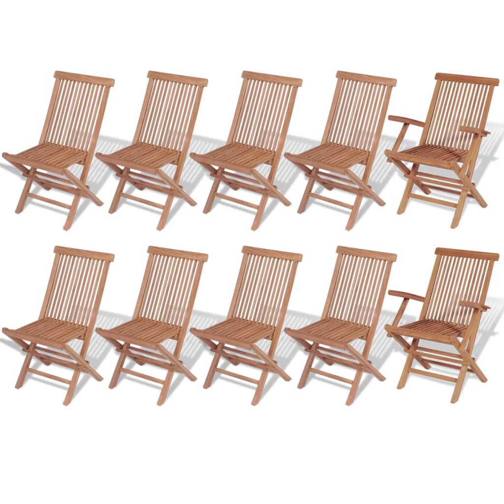 vidaXL Set comedor de jardín 11 pzas con sillas plegables teca maciza