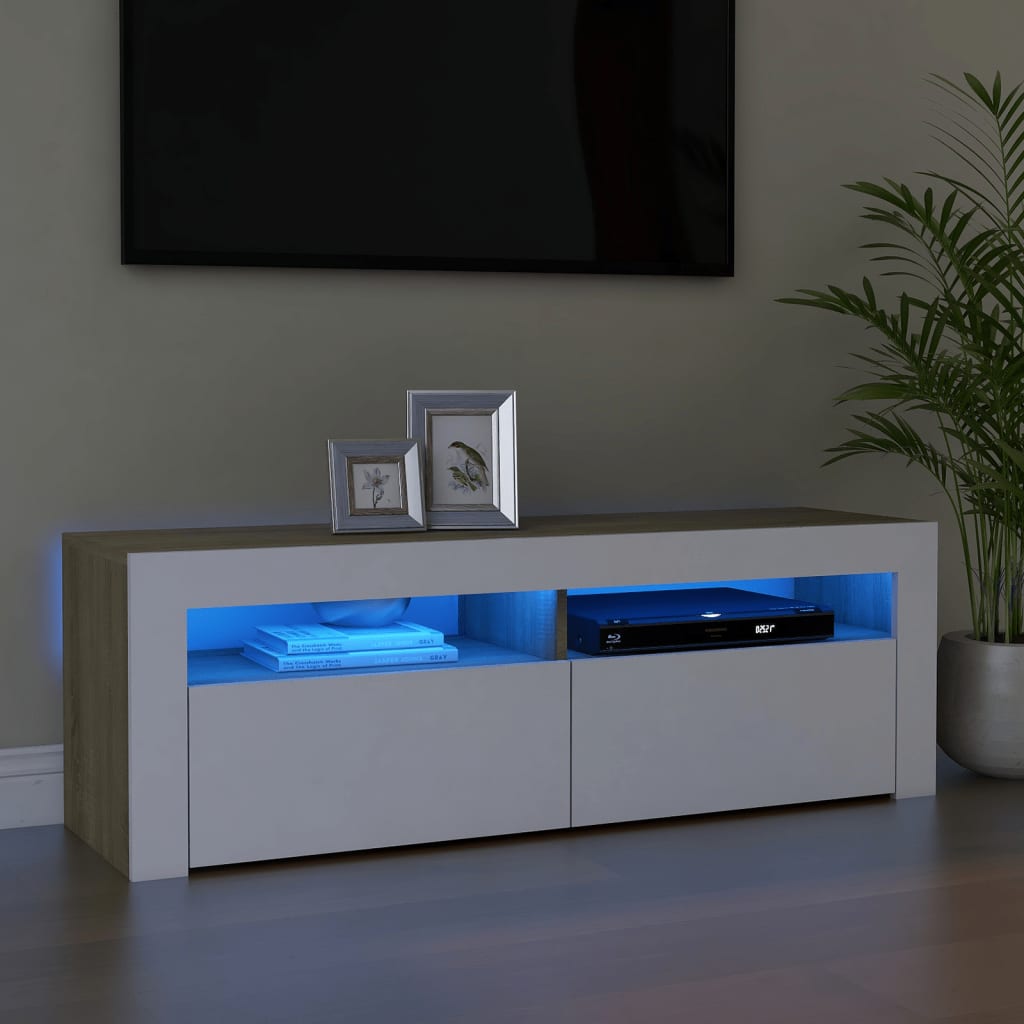 vidaXL Mueble de TV con luces LED blanco y roble Sonoma 120x35x40 cm