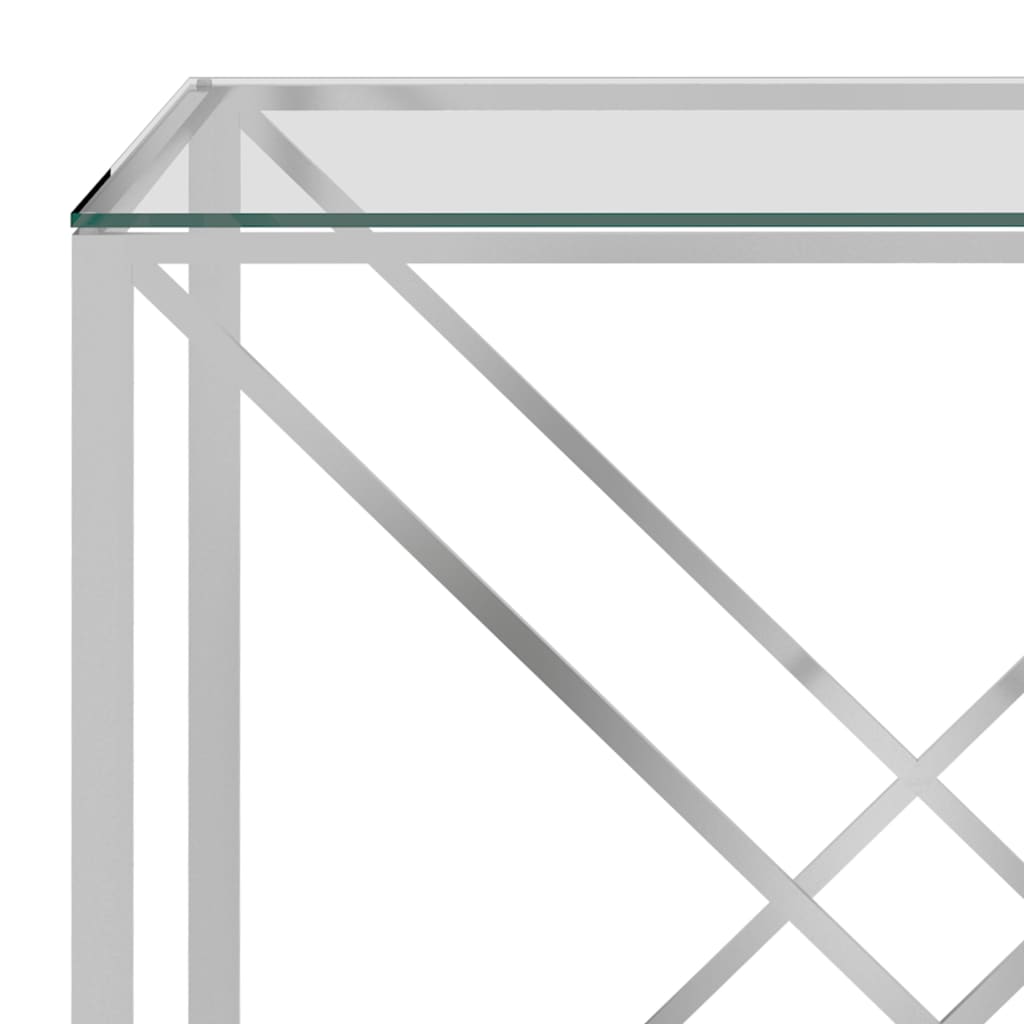 vidaXL Mesa de centro plateada acero inoxidable y vidrio 55x55x55 cm