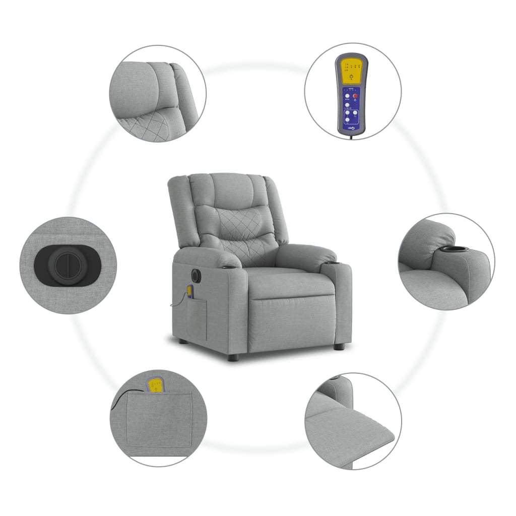 vidaXL Sillón reclinable de masaje eléctrico tela gris claro