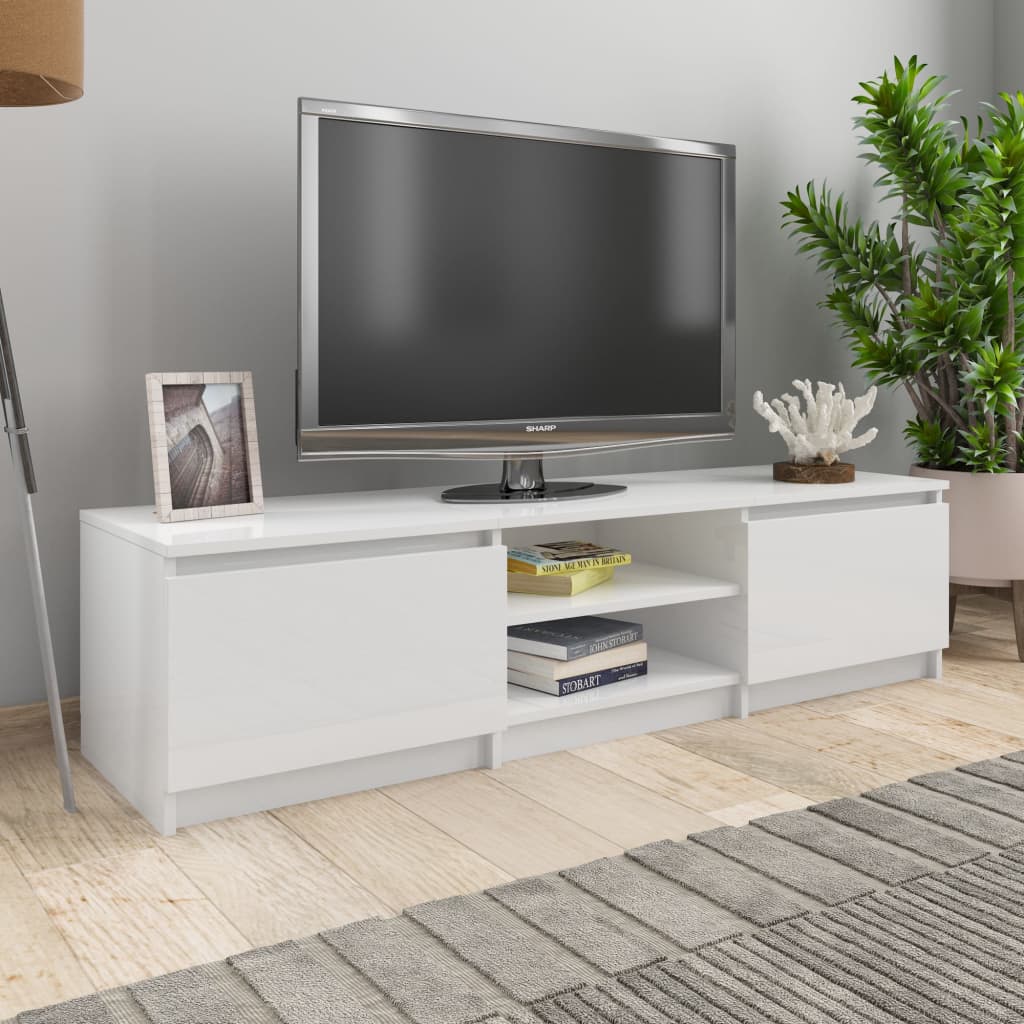 vidaXL Mueble TV madera contrachapada blanco brillante 140x40x35,5cm