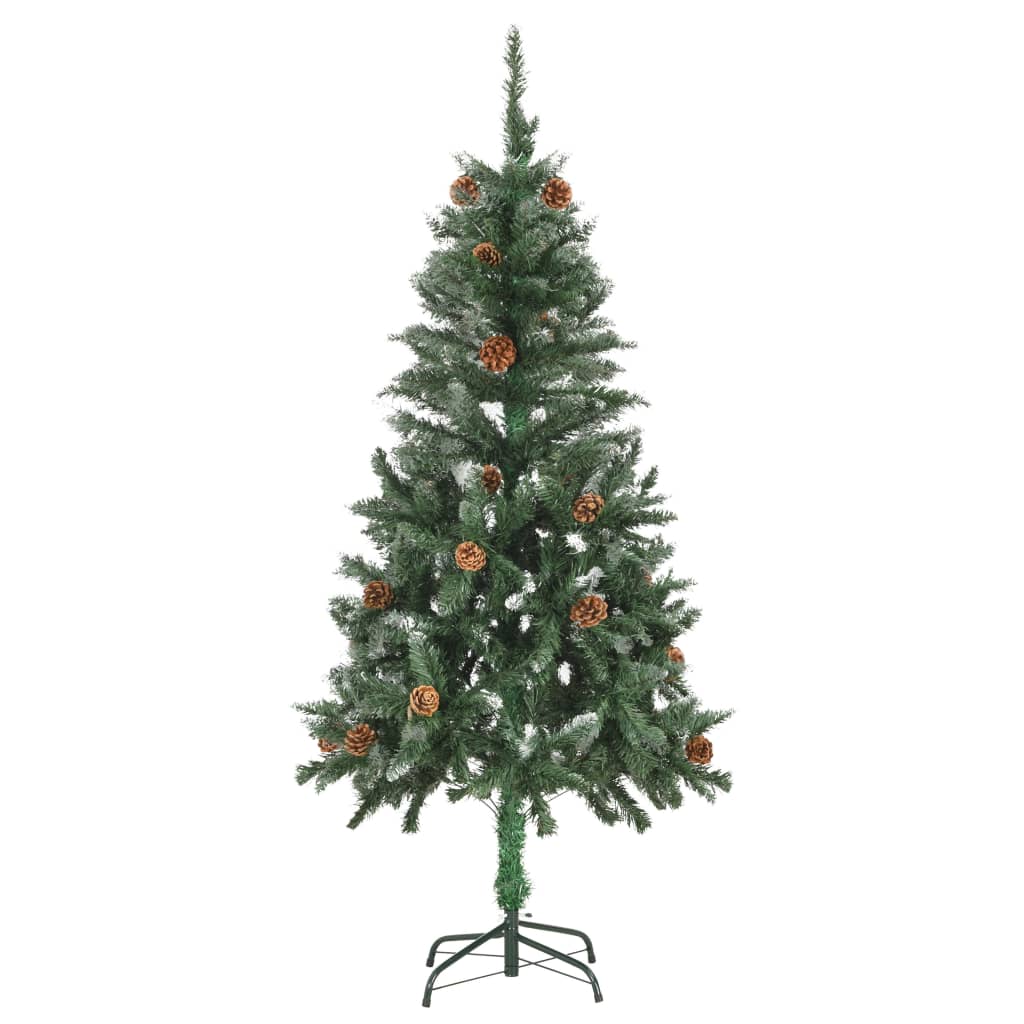 vidaXL Árbol de Navidad artificial con piñas y brillo blanco 150 cm
