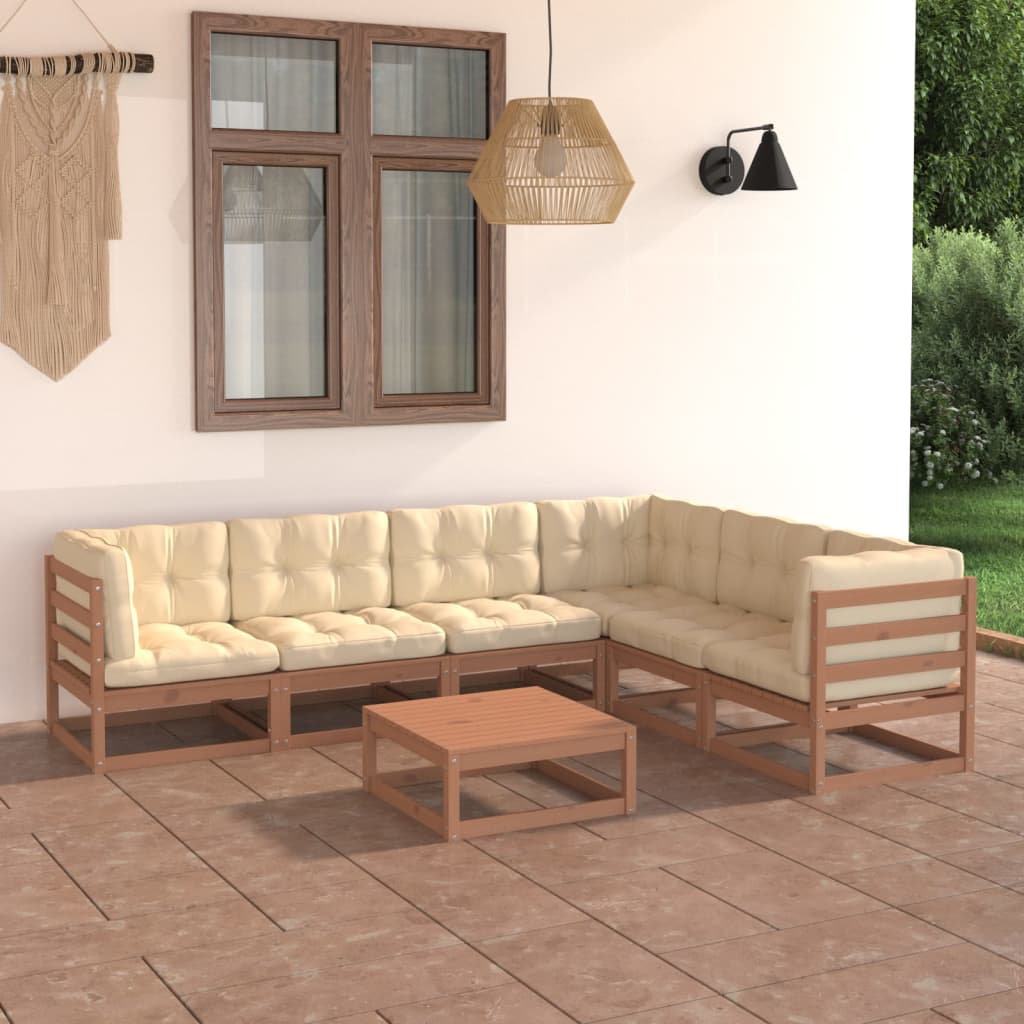 vidaXL Set de muebles de jardín 7 pzs cojines madera pino marrón miel