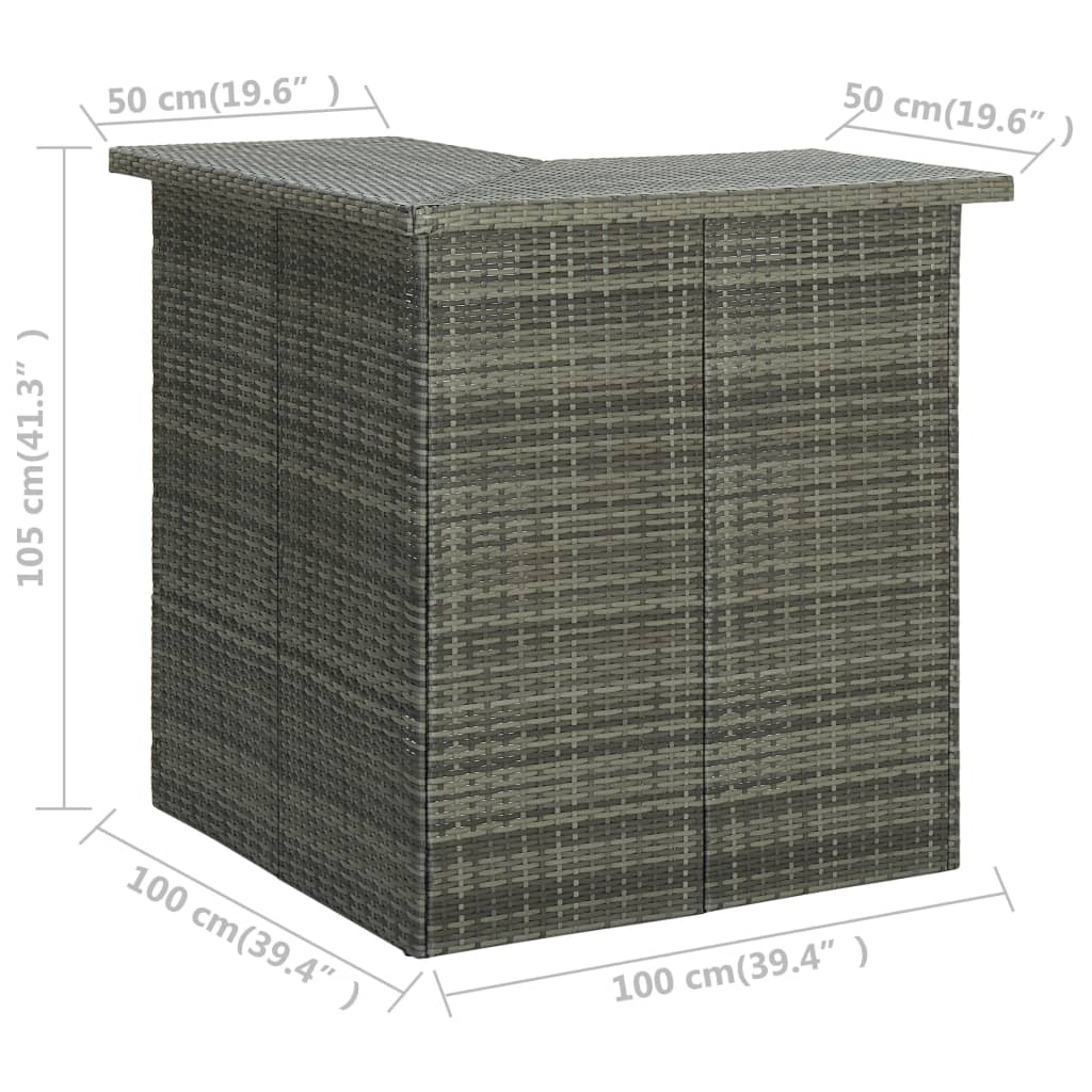 vidaXL Mesa alta de bar de esquina ratán sintético gris 100x50x105 cm