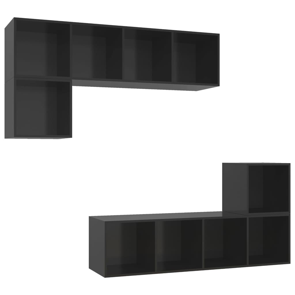 vidaXL Muebles de salón 4 piezas madera de ingeniería negro con brillo