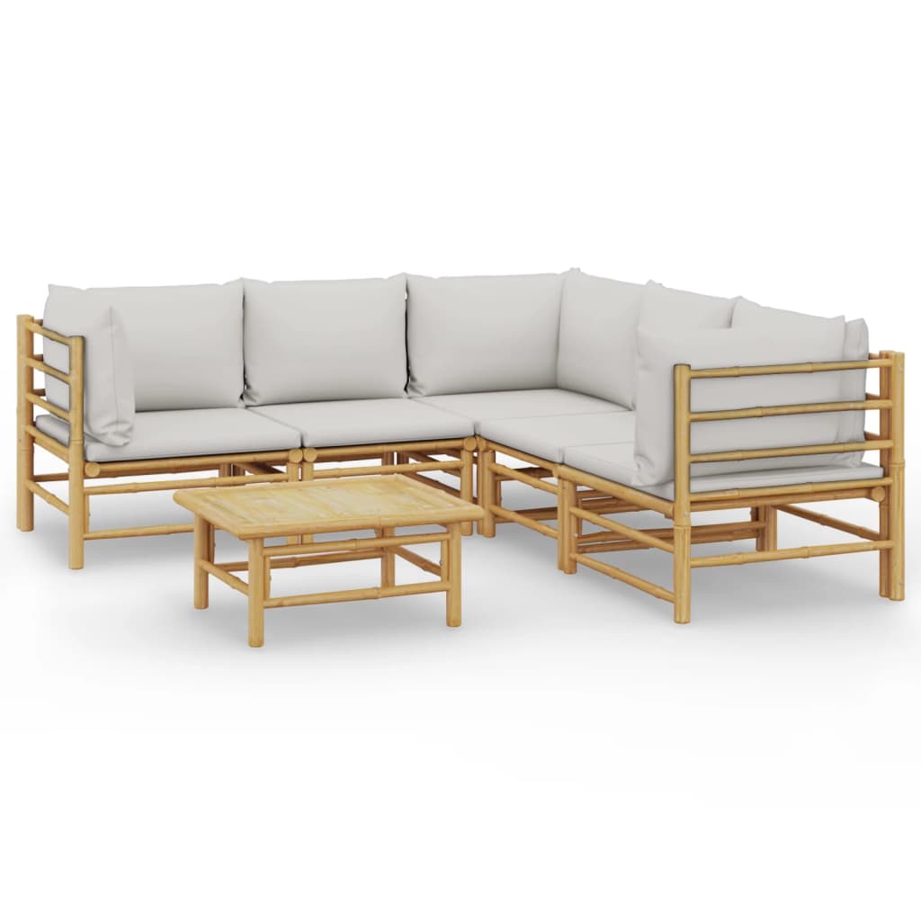 vidaXL Set de muebles de jardín 6 piezas bambú con cojines gris claro