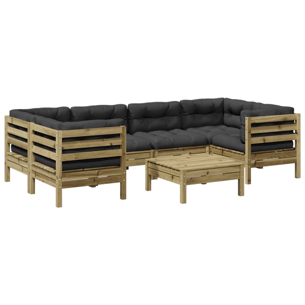 vidaXL Set de sofás jardín 7 pzas con cojines madera pino impregnada