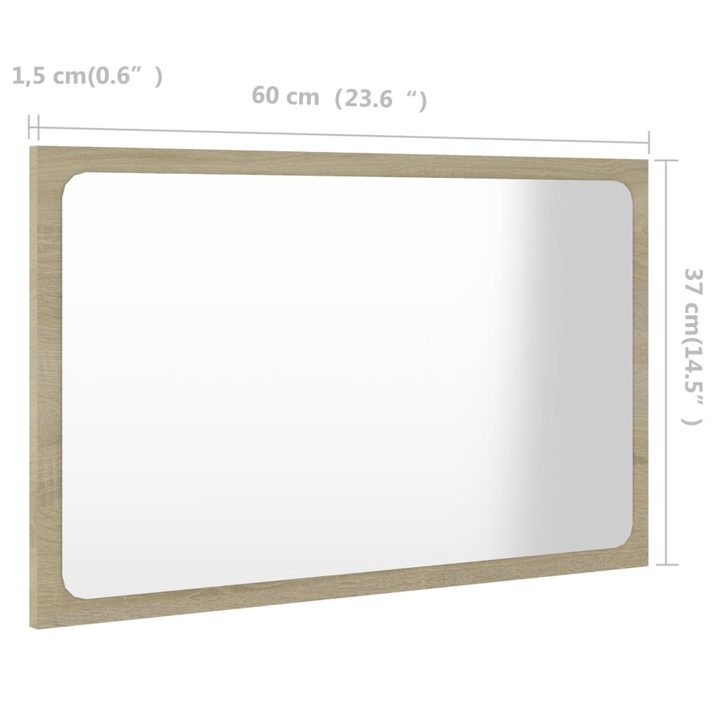 vidaXL Espejo de baño madera contrachapada color roble 60x1,5x37 cm