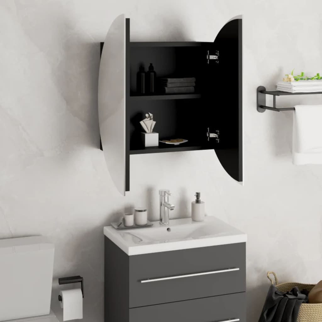 vidaXL Armario de baño con espejo redondo y LED negro 47x47x17,5 cm