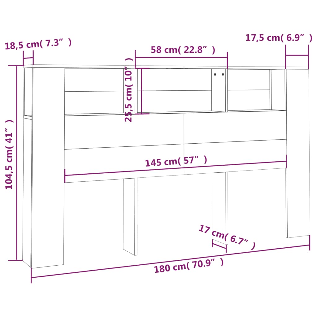 vidaXL Mueble cabecero gris hormigón 180x18,5x104,5 cm