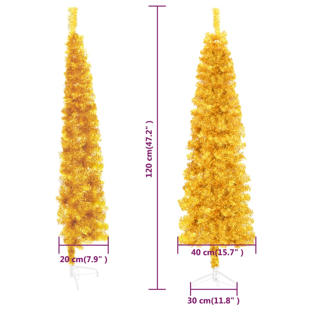 vidaXL Medio árbol de Navidad artificial con soporte dorado 120 cm