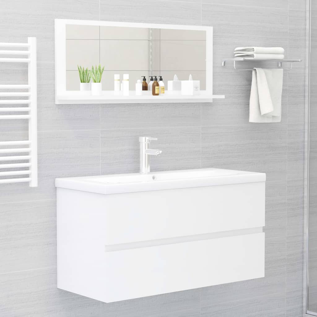 vidaXL Espejo de baño madera contrachapada blanco brillo 90x10,5x37 cm