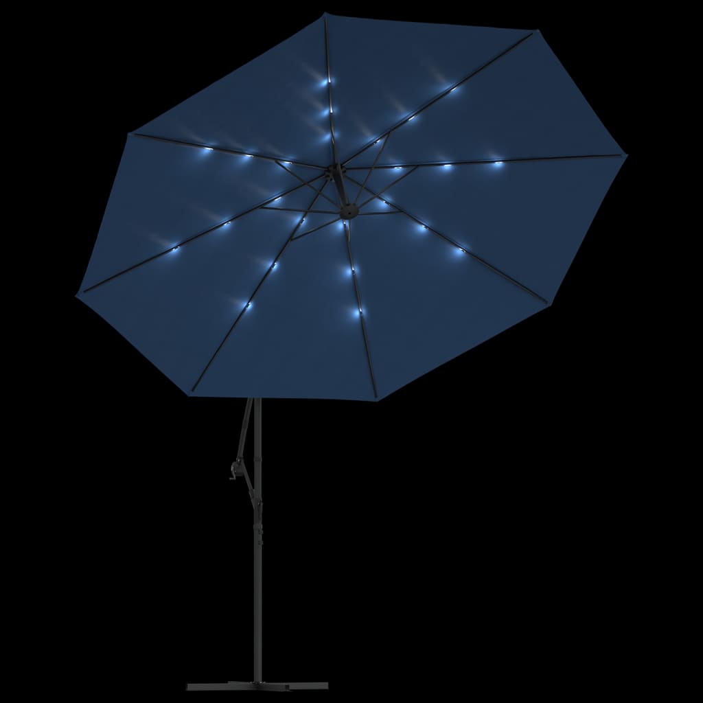 vidaXL Sombrilla voladiza con luces LED azul 350 cm