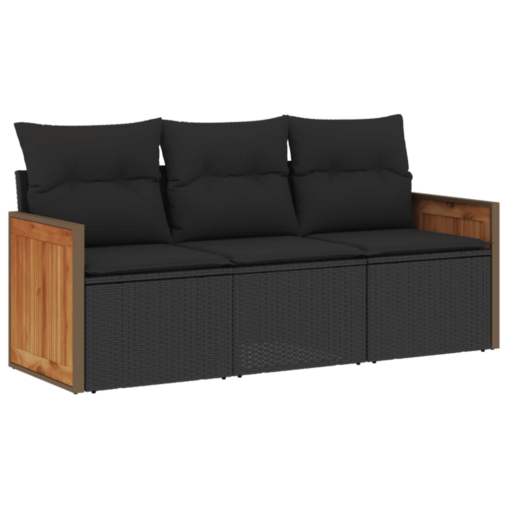 vidaXL Set de sofás de jardín con cojines 3 pzas ratán sintético negro