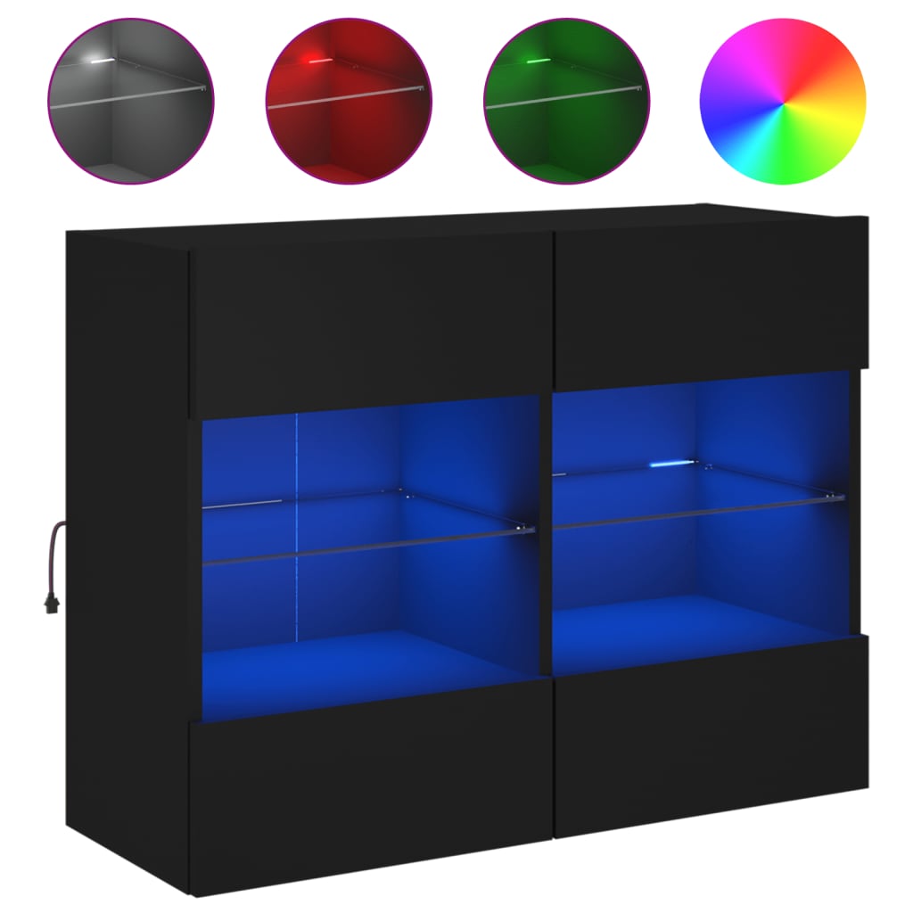 vidaXL Mueble de TV de pared con luces LED negro 78,5x30x60,5 cm