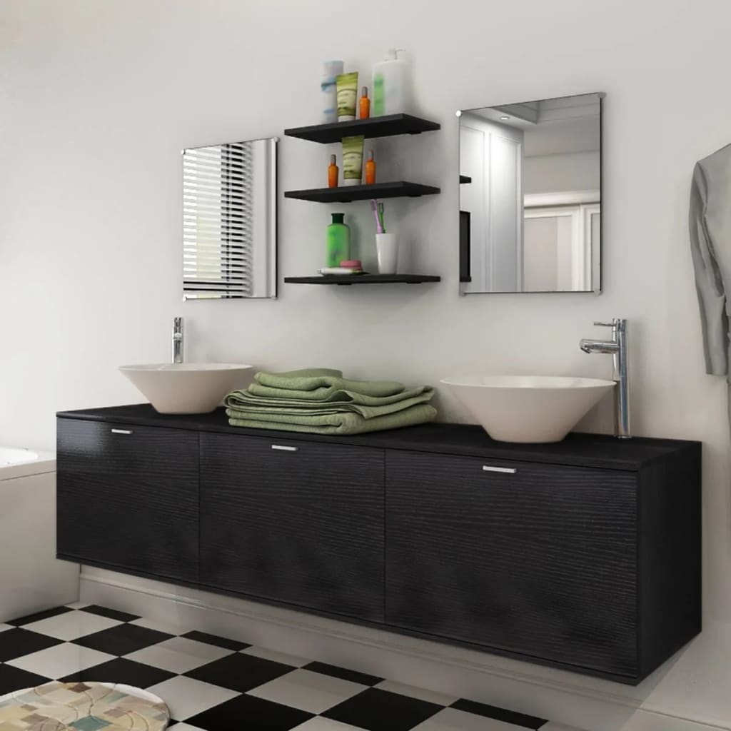 vidaXL Conjunto de muebles de baño y lavabo 8 piezas negro