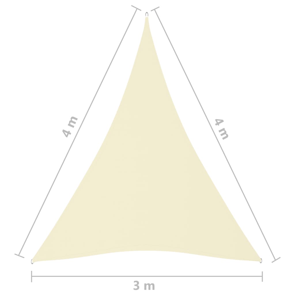 vidaXL Toldo de vela triangular tela Oxford color crema 3x4x4 m