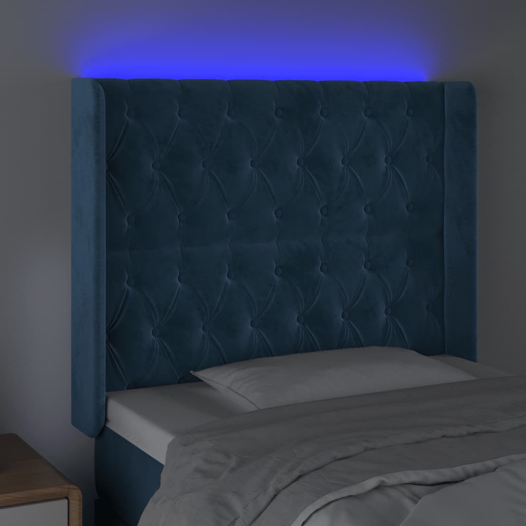 vidaXL Cabecero con LED de terciopelo azul oscuro 93x16x118/128 cm