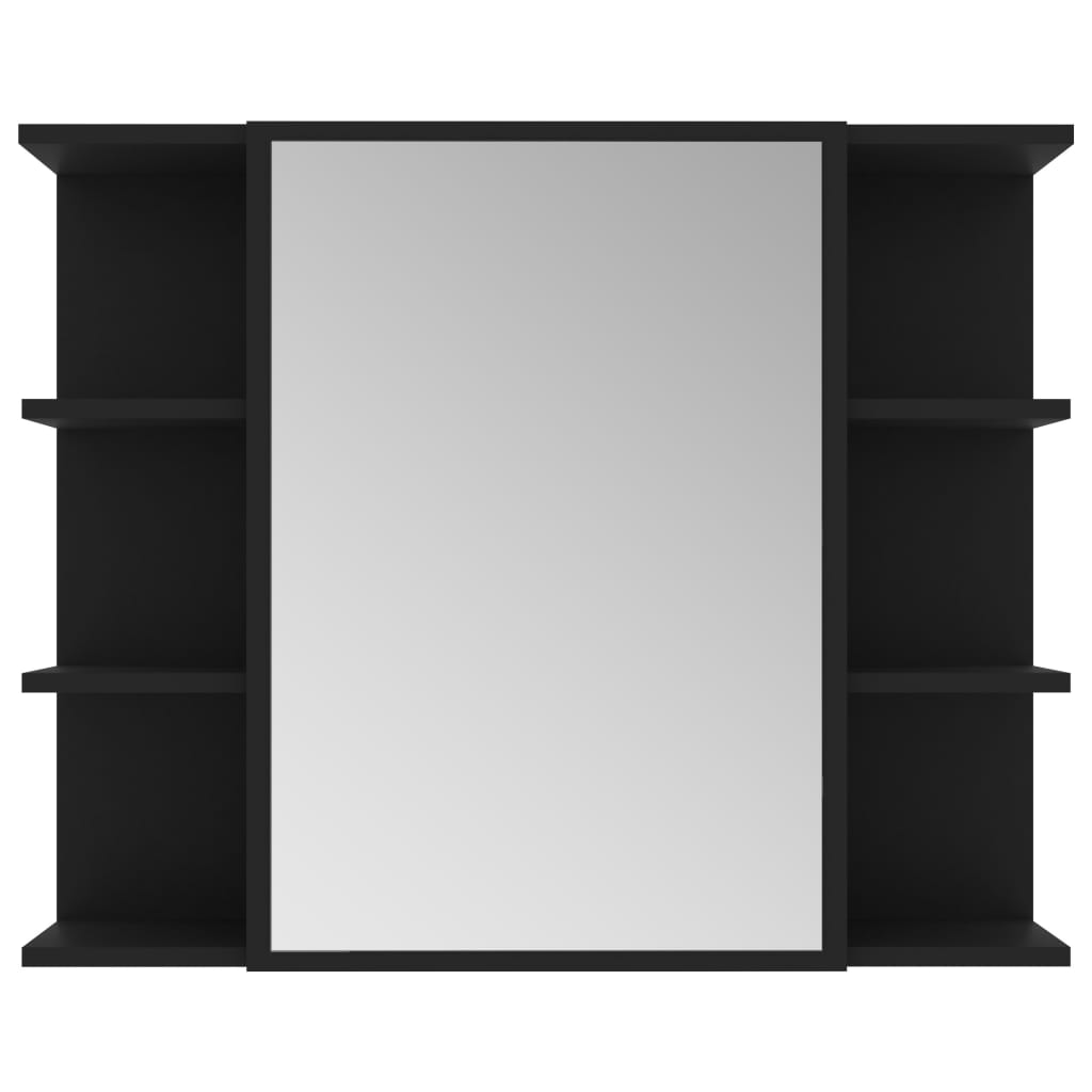 vidaXL Armario de espejo de baño contrachapada negro 80x20,5x64 cm
