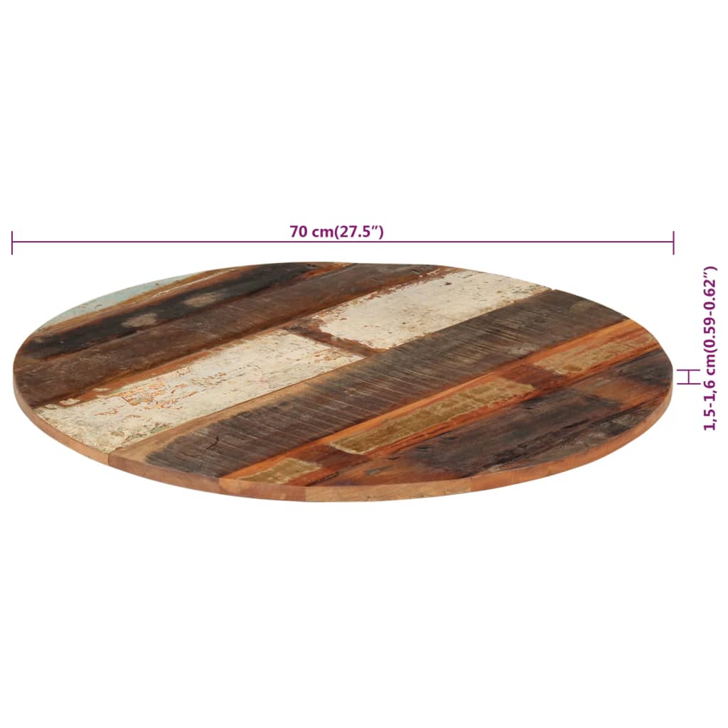 vidaXL Tablero de mesa madera maciza reciclada Ø70x(1,5-1,6) cm