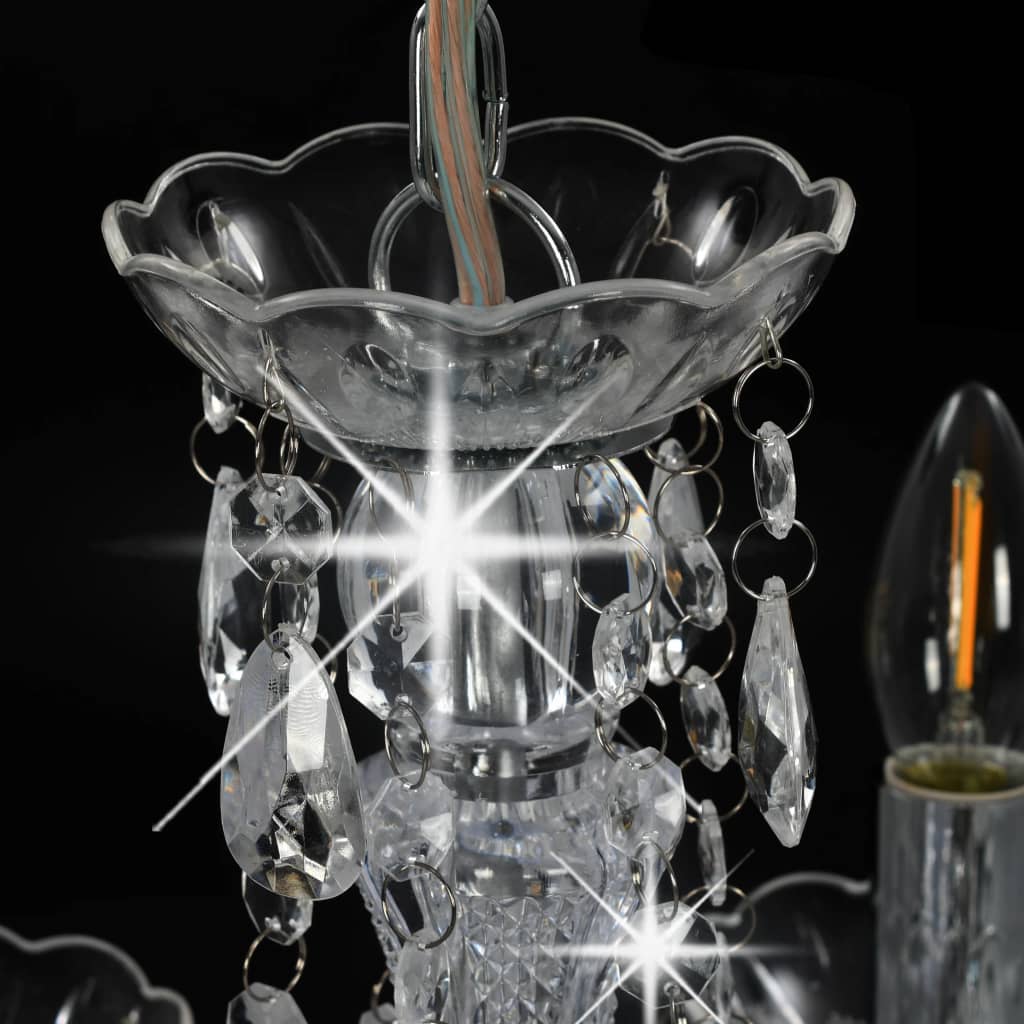 vidaXL Lámpara de araña con cuentas de cristal plateado redonda 5xE14