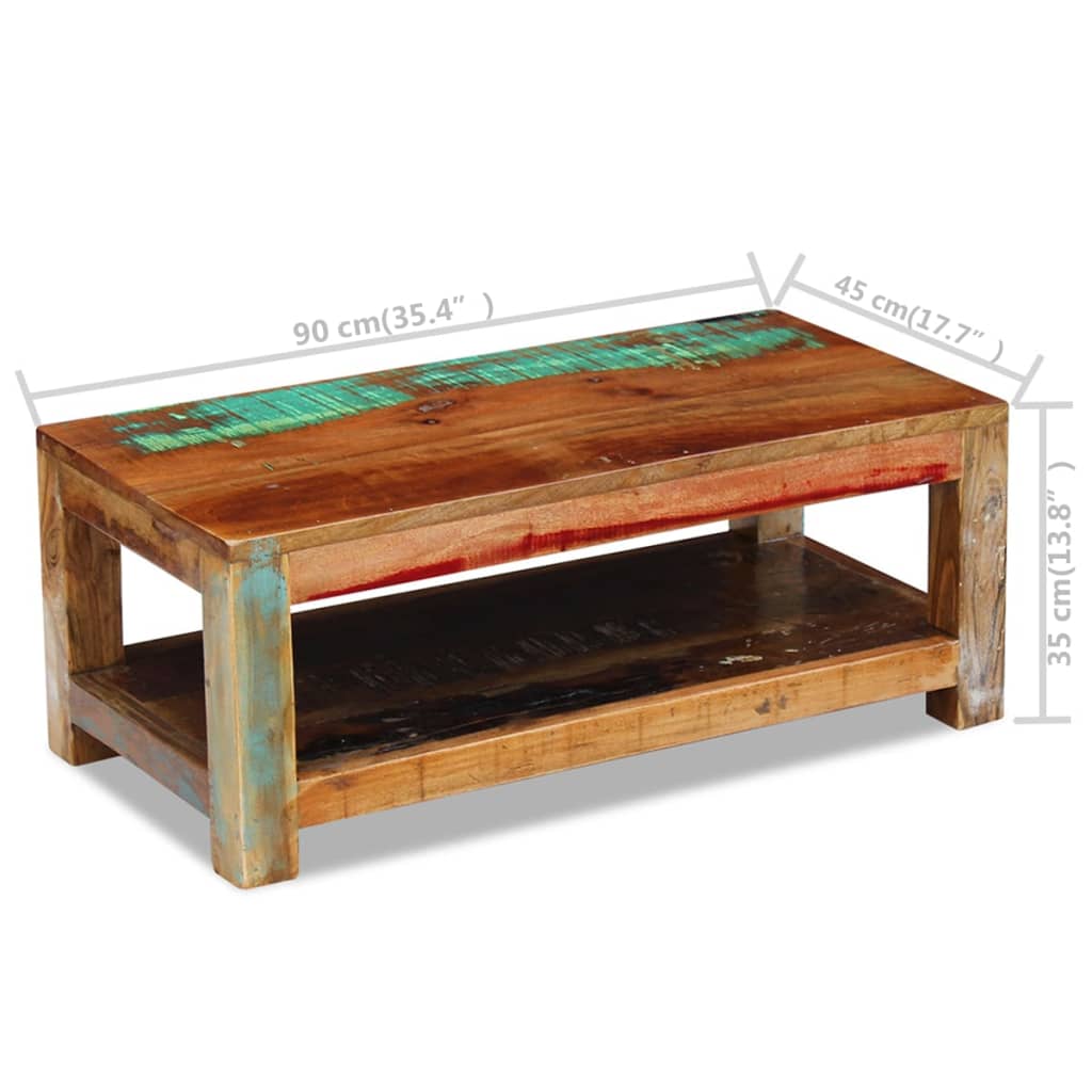 vidaXL Mesa de centro madera maciza reciclada 90x45x35 cm