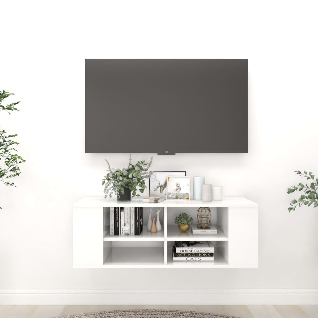vidaXL Mueble de pared para TV contrachapada blanco brillo 102x35x35cm