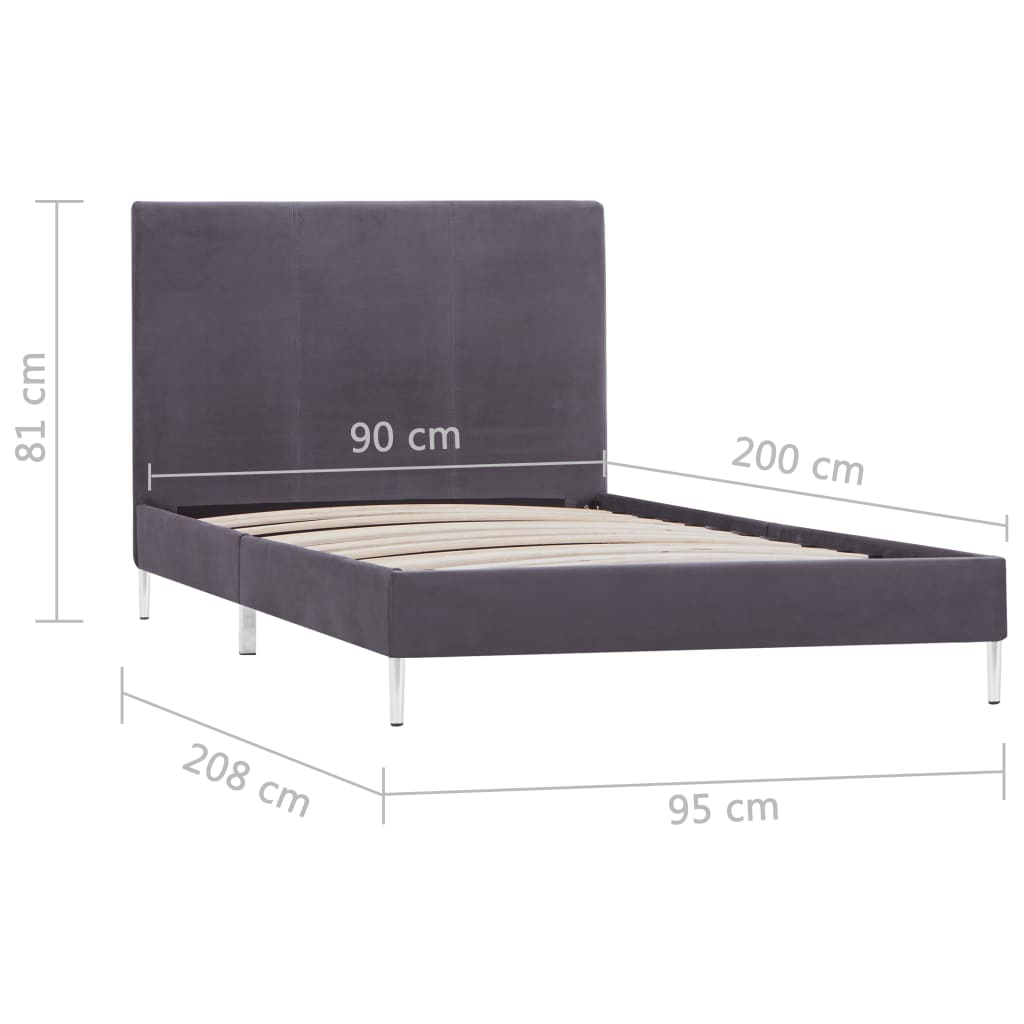 vidaXL Estructura de cama de tela gris 90x200 cm