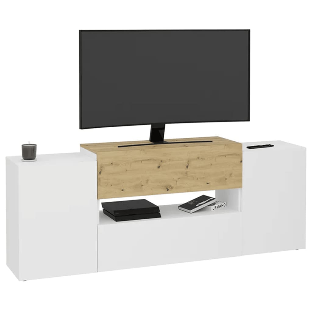 FMD Mueble de TV/equipos de música roble y blanco 182x33x70,2 cm
