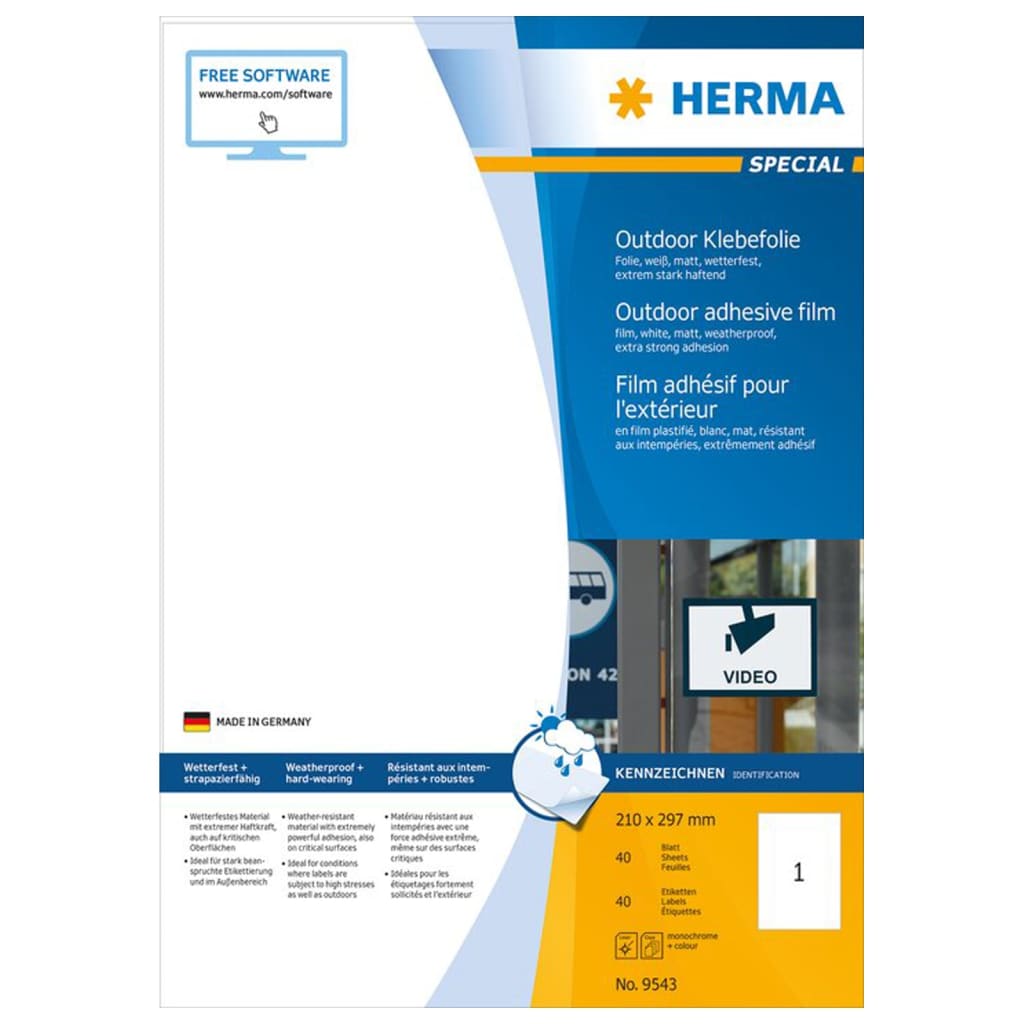HERMA Etiquetas fílmicas impermeables 40 hojas A4 blanco 210x297 mm