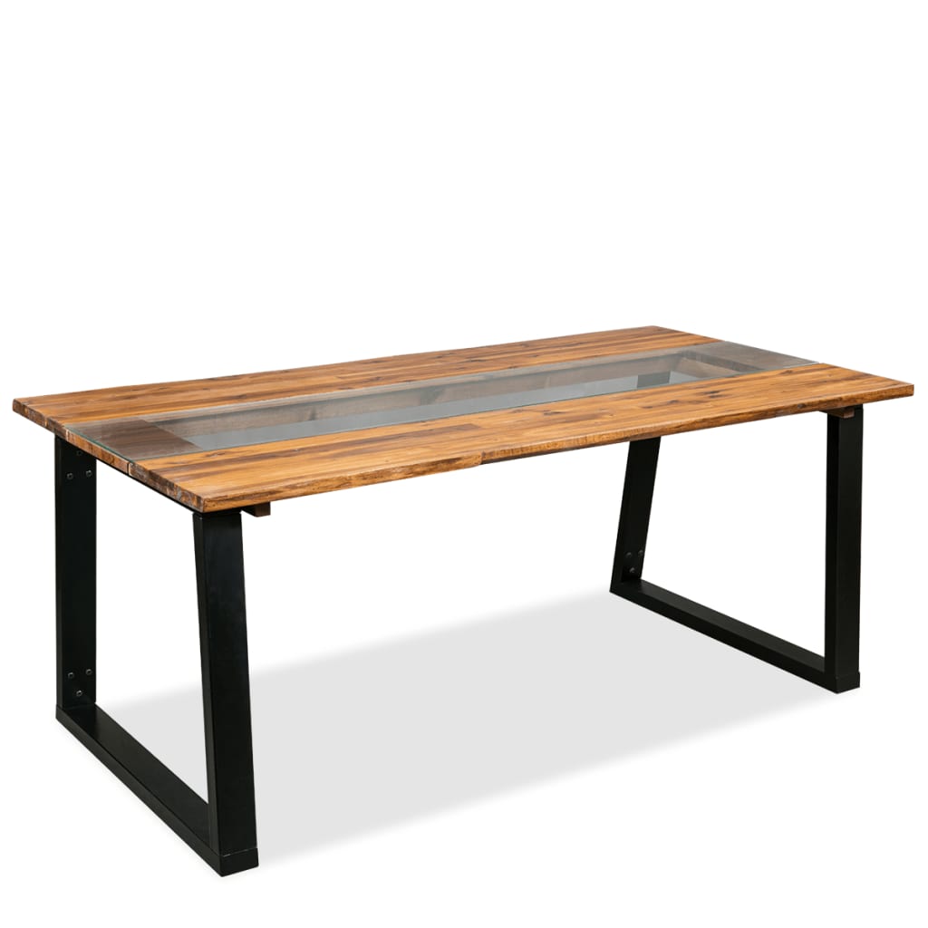 vidaXL Mesa de comedor de madera acacia maciza y vidrio 180x90x75 cm