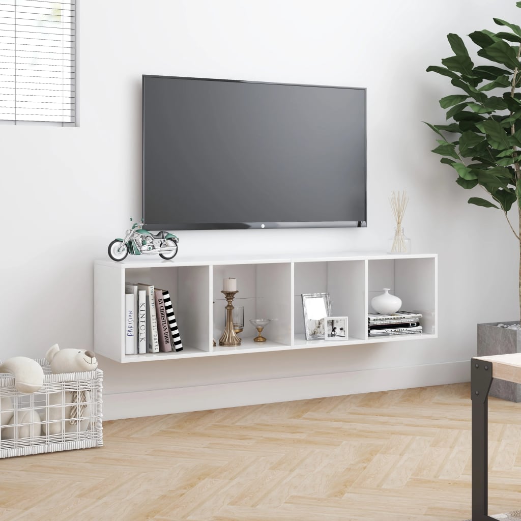 vidaXL Estantería/mueble de TV blanco brillo 143x30x36 cm
