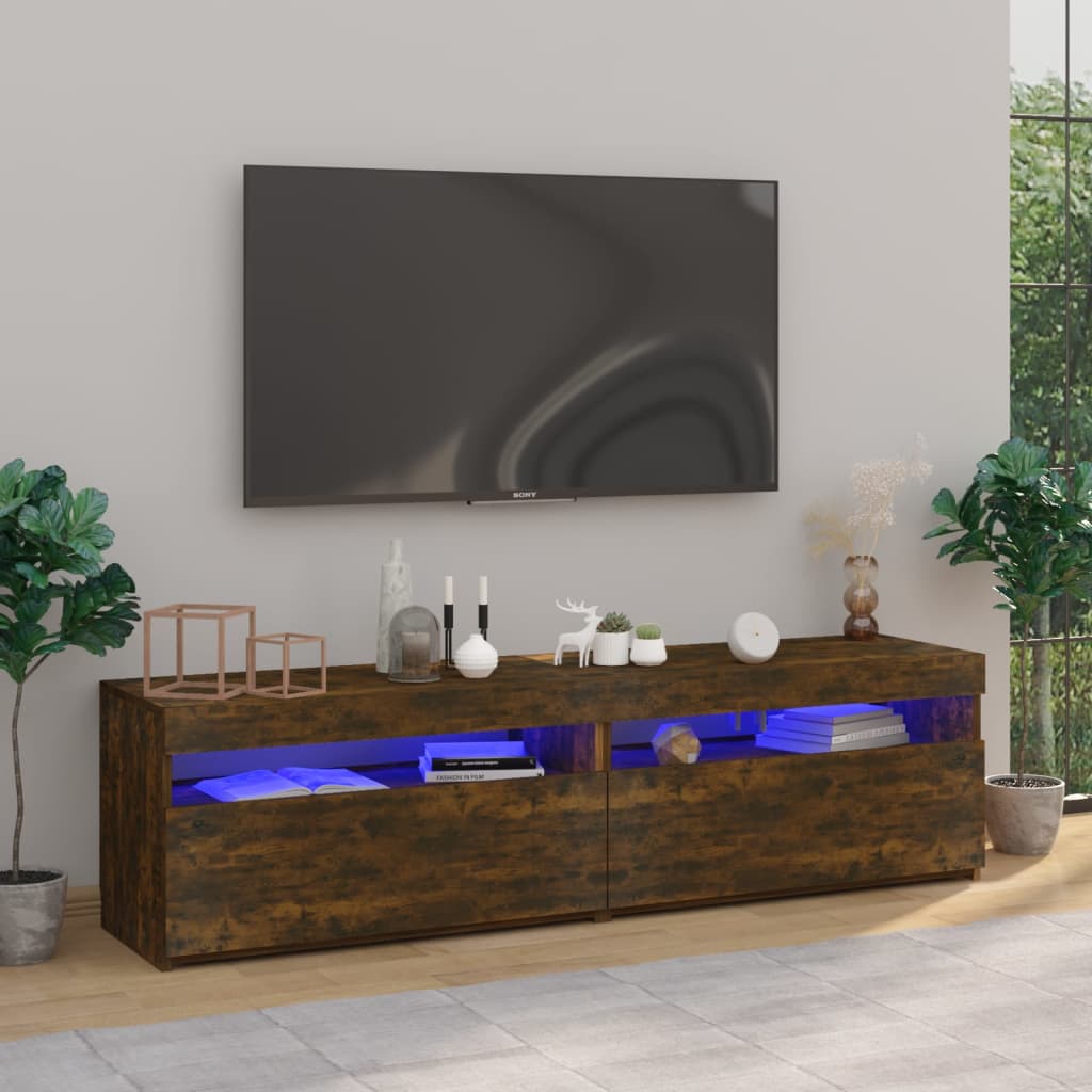 vidaXL Mueble de TV con luces LED 2 uds roble ahumado 75x35x40 cm